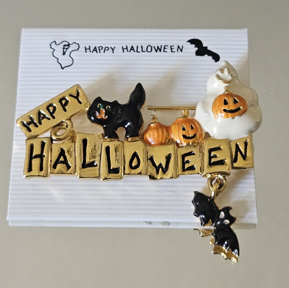 Festive Halloween Brooch with Black and Gold Accents